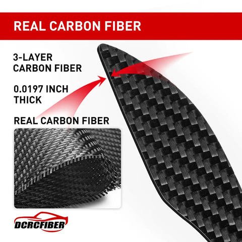 Close-up of Premium Carbon Fiber Exterior Door Handle Protector with 3-layer genuine carbon fiber texture for Tesla Model 3 and Y