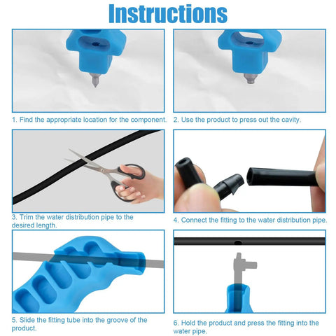 Instruction steps for 2 In 1 Drip Irrigation Hole Punch And Fitting Insertion Tool For 1/4in PE Tubing with detailed process