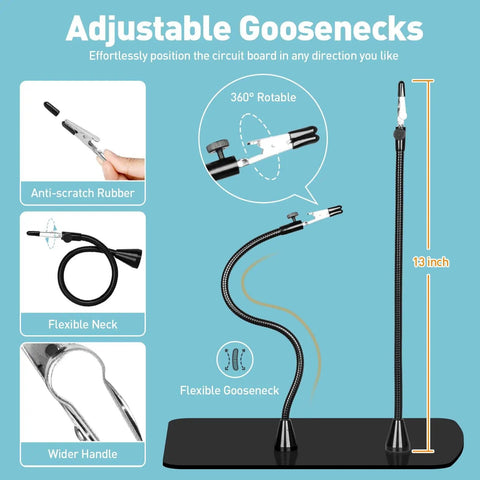 Helping Hands Soldering Station With 10X Magnifier Light And Stand Magnetic Third Hand Tool featuring adjustable 13-inch gooseneck.