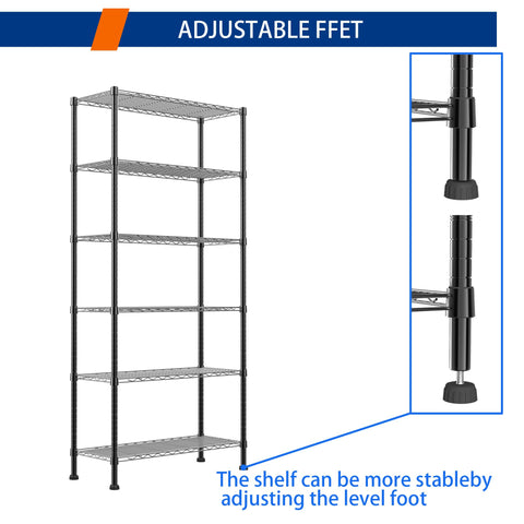 Heavy Duty Wire Storage Rack With Adjustable Shelves Built Like A Tank For Laundry Room Kitchen Pantry Closet Organization Solid Metal Shelf Unit Organize Home Setup Zero Drama In Sleek Black with adjustable feet feature.