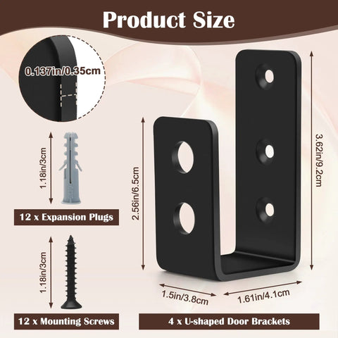 Top Shelf Heavy Duty Door Barricade Brackets For Total Security, dimensions 4 U-shaped brackets, black steel construction.