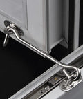 Stainless Steel Heavy Duty Gate Hook and Eye Latch for Door Window Cabinet installed on a door, showcasing its strong hold.