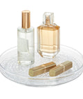 Rain Collection Lazy Susan Turntable Organizer For Vanity And Countertop 9 Inch Round Clear Plastic Storage with perfumes and lipsticks