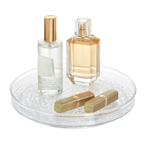 Rain Collection Lazy Susan Turntable Organizer For Vanity And Countertop 9 Inch Round Clear Plastic Storage with perfumes and lipsticks