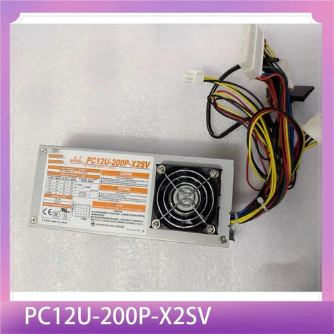 Rock Solid Industrial Computer Power Supply PC12U Series For Heavy Duty Systems And Workstations showing model PC12U-200P-X2SV with cables.
