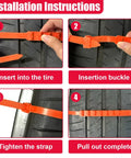 Installation instructions for Heavy Duty 12 Piece Adjustable Snow Chains For Cars And Trucks Rust Free Plastic Tire Traction Straps.