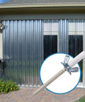 Heavy Duty Hurricane Anchor Kit Set For Fixing Shutter Panels Storm Panels And Sliding Glass Doors Plywood Compatible Includes Driving Tool 30 Sets Of 1/4-20 By 2-1/4 Inch Male Anchors Wingnuts And Protectors, shown in use with metal storm panels.
