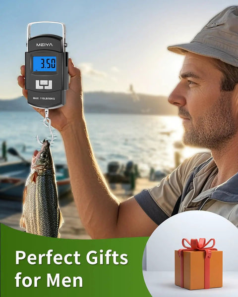 Fisherman using Dope Digital Fishing Scale With Backlit LCD, 110Lb/50Kg Capacity, Portable Handle, outdoors by a lake
