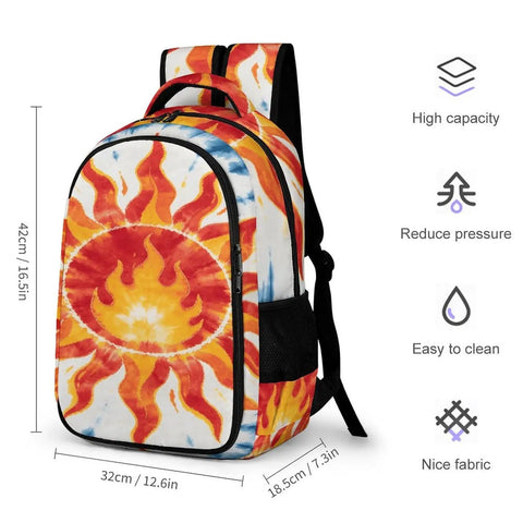 Blue Radial Tie Dye Sun Pattern Backpack Unisex Large Capacity Daypack Made From Durable Polyester Breathable Fabric Easy To Clean Zipper