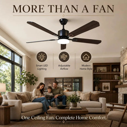 42 Inch Reversible Ceiling Fan With Integrated Light And Wireless Remote Providing Six Hella Quiet Speeds And Kickin Cooling Airflow For Your Ultimate Room Refresh in a modern living room.