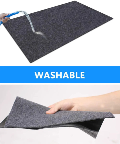 Under Refrigerator Mat With Quick Absorbency Waterproof Non Slip Backing Washable 36 By 36 Inches being tested for absorbency
