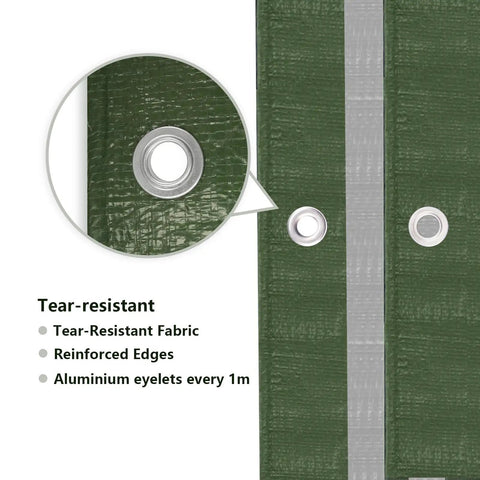 Close-up of Heavy Duty Waterproof Tarp 8x10 Ft With Reinforced Edges And Grommets, tear-resistant fabric and aluminum eyelets.