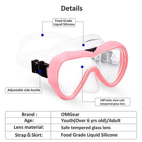 All Purpose Snorkel Mask For Kids And Adults With 180 Degree Wide View Tempered Glass Lenses Nose Cover Silicone Dive Goggles