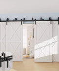 Sixteen Foot Four Door Bypass Sliding Barn Door Hardware Kit With Double Track System Doors Not Included Requires At Least Nine Inch Ceiling Clearance Not For Drywall Without Studs Beefy Heavy Duty Build Easy Install