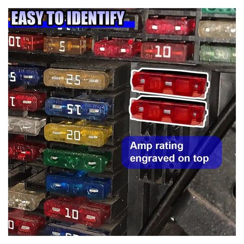 20 Pack Micro 3 Prong Car Blade Fuses Kit with clear window inserts showing color-coded fuses with amp rating