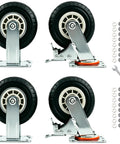 Five Inch Heavy Duty Casters Set Of Four Premium Swivel Rollers Built Tough As Nails Featuring Non Marking Rubber Wheels and hardware.
