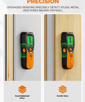 Five In One Stud Finder Wall Scanner detecting studs in plasterboard and plank walls with LCD display and audio alarm