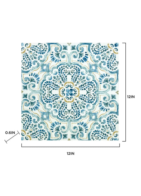 Fontaine Peel And Stick Floor Tiles In Blue Easy Installation No Grout Needed Water Resistant Washable Virgin Vinyl With Textured