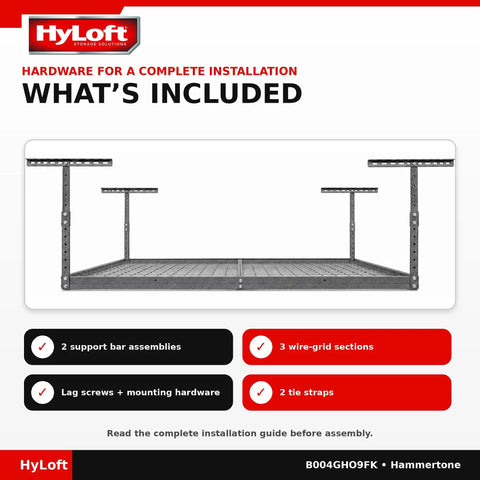 Hard As Nails Overhead Steel Garage Storage Ceiling Rack 45X45 Inch Black Hammertone Finish No Sweat Design Saves Floor Space For Totes Coolers And Travel Gear