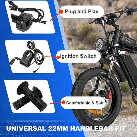 Full Twist Ebike Throttle Grip Cable Kit For Q20 Electric Dirt Bike, Rolling Bearing System, Carbon Fiber Style Dope Look, Plug And Play Throttle For Easy Install, 1.5m Cable Ready To Ride Right Out Of The Box