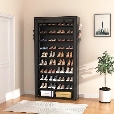 10 Tier Shoe Rack With Covers Large Capacity Stackable Tall Shoe Shelf Organizer For 50 To 55 Pairs Of Shoes And Boots