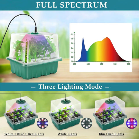 Indoor Seed Starter Kit With Grow Light 60 Flexible Cells 5 Pack Reusable Germination Trays Humidity Dome High Lid 8 LED Full Spectrum