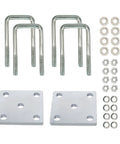 Beefy Square U-Bolt Kit for 2x2 Boat Trailer Axles, featuring 4.75 inch U-bolts, mounting plates, nuts, and washers.