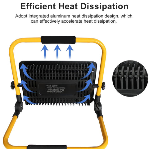 Top Tier Beast 200W LED Work Light Packing 20000 Lumens And 6500K Daylight Beam, showcasing efficient aluminum heat dissipation design.