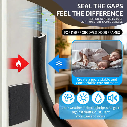 40 Ft Heavy Duty Kerf Weatherstrip Door Seal With Memory Foam Soundproof Insulation sealing door gaps to block drafts and noise