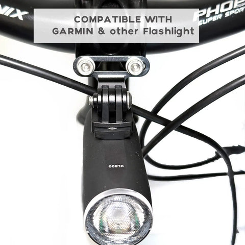 All Metal Bike Handlebar Stem Mount For Action Cameras And Flashlights Heavy Duty Aluminum Bicycle Stem Camera Mount With M5x35mm Shoulder Bolts CNC Machined Rust Proof Ultra Stable Ride Ready holding a flashlight on bike handlebars