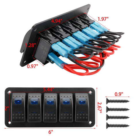 12-24V LED Backlit Rocker Switch Panel Kit With Aluminum Dash Mount Prewired For Boats Cars UTVs RVs And Marine Lighting Control