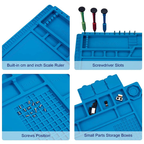 Blue Magnetic Soldering Work Mat Pro Grade Large Heat Resistant Silicone Repair Pad Up To 932F with 124 Screw Positions