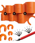 Slick 17 Piece Plumbing Kit With Depth Gauge And Pipe Deburring Tool For Sharkbite Push Fit Fittings Including Steel Blades For Copper Pvc Pex Cpvc, featuring orange pipe sizes from 1/4 to 1 inch.