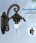 Automatic Dusk To Dawn Light Socket With Sensor, E26 E27 Lamp Socket for fixtures, shown installed in outdoor light fixture
