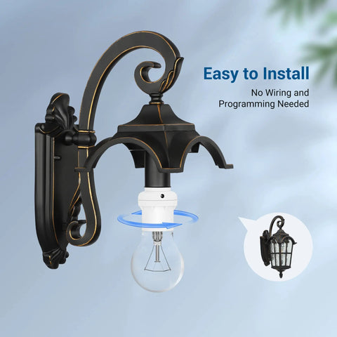 Automatic Dusk To Dawn Light Socket With Sensor, E26 E27 Lamp Socket for fixtures, shown installed in outdoor light fixture
