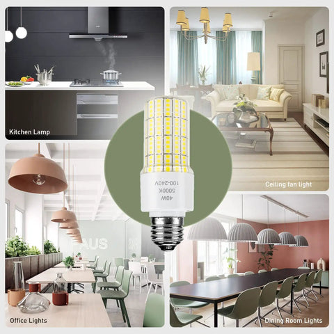 Two Pack 40W LED Light Bulbs With Crazy Bright 5000 Lumens 5000K Daylight White E26/E27 Base used in various indoor settings