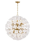 Top Tier 30 Inch 12 Light Pendant Featuring Solid Brass And Fresh White Swirl Handmade Glass For Covered Patios And Chill Living Areas Damp Rated with floral design.