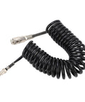 Kick Ass Flexible 6 Meter Coiled Air Hose Extender Reel For Air Compressors, black braided hose with metal fittings