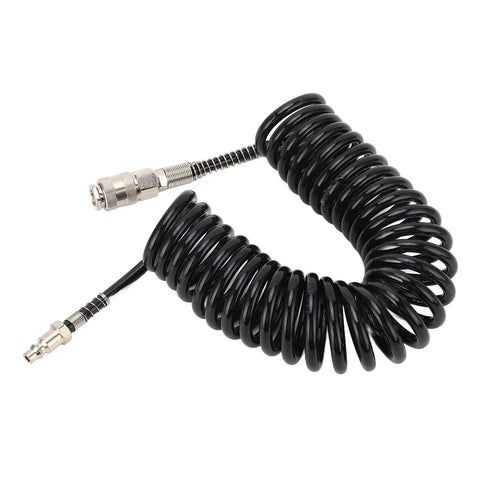 Kick Ass Flexible 6 Meter Coiled Air Hose Extender Reel For Air Compressors, black braided hose with metal fittings