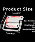 Dimensions of 4 Piece 3 Inch Stainless Steel Chest Handles Foldable Pull Ring Handles for Toolbox Cabinets and Doors with size details.