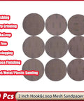 20 Pack Of 2 Inch Mesh Sanding Discs Hook And Loop With Dust Free Sharp Grinding For Smoother Woodwork Finishing On Any Project Surface, showing various sandpaper discs.