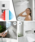All Metal 3 In 1 Tub And Shower Faucet Set With 10 Inch Square Rainfall Head, Waterfall Shower, Handheld Sprayer, Polished Chrome