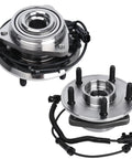 2 Pack Front Wheel Bearing And Hub Assembly 513272 For 2007 2008 2009 2010 Jeep Wrangler Front With 5 Lug Bolts And ABS Compatible Direct Fit Replacement Ready To Roll. Two hub assemblies with visible ABS wiring and 5 lug bolts, close-up view.