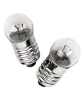 Snag This Slick Ten Pack Of E10 3.8v Warm White Miniature Screw Base Bulbs Ideal For Flashlight Refills And Panel Gauges showing two E10 bulbs.