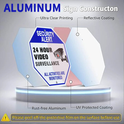 24 Hour Video Surveillance Sign With Stake Keeps Watch Easy To See Day Or Night Aluminum Security Sign With 27 Inch Stake