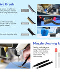 YEETIN 45-piece 3D printer tools kit collage: wire brush, brass brush, nylon brush, and nozzle cleaning tools.