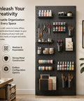 Tough As Nails Heavy Duty Adjustable Steel Storage Shelves Rust Resistant Garage Rack With Perforated Side Panels Built Solid For Basements Workshops Floor Standing Black Metal Organizer 330 Pound Capacity with tools and craft supplies on wall.