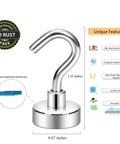 Heavy Duty Magnetic Hooks 30Lb Pack Of 4 For Fridge And Grill Hangers Extra Strong NdFeB Magnets in silvery white, CNC steel base