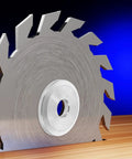 Pro Grade Table Saw Accessory With Flange Clamp Plate And Blade Stabilizer For Precise Cuts Quick Release Clamp DIY Friendly And Professional Woodworking Machinery Parts showing saw blade with flange clamp plate.