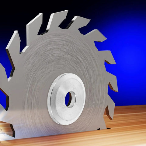Pro Grade Table Saw Accessory With Flange Clamp Plate And Blade Stabilizer For Precise Cuts Quick Release Clamp DIY Friendly And Professional Woodworking Machinery Parts showing saw blade with flange clamp plate.